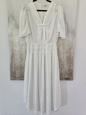 Current Air White Midi Dress with Puff Sleeves